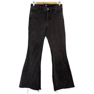 Hollister High Rise Flare Soft Stretch Black Slit Raw Hem Jeans Size 30 X 31 11R